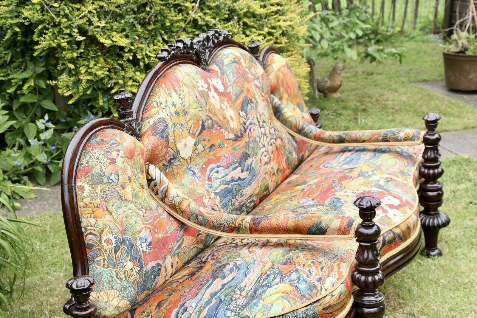 Fine Victorian Antique Rosewood Conversation Seat With Osborne & Little Fabric photo furniture