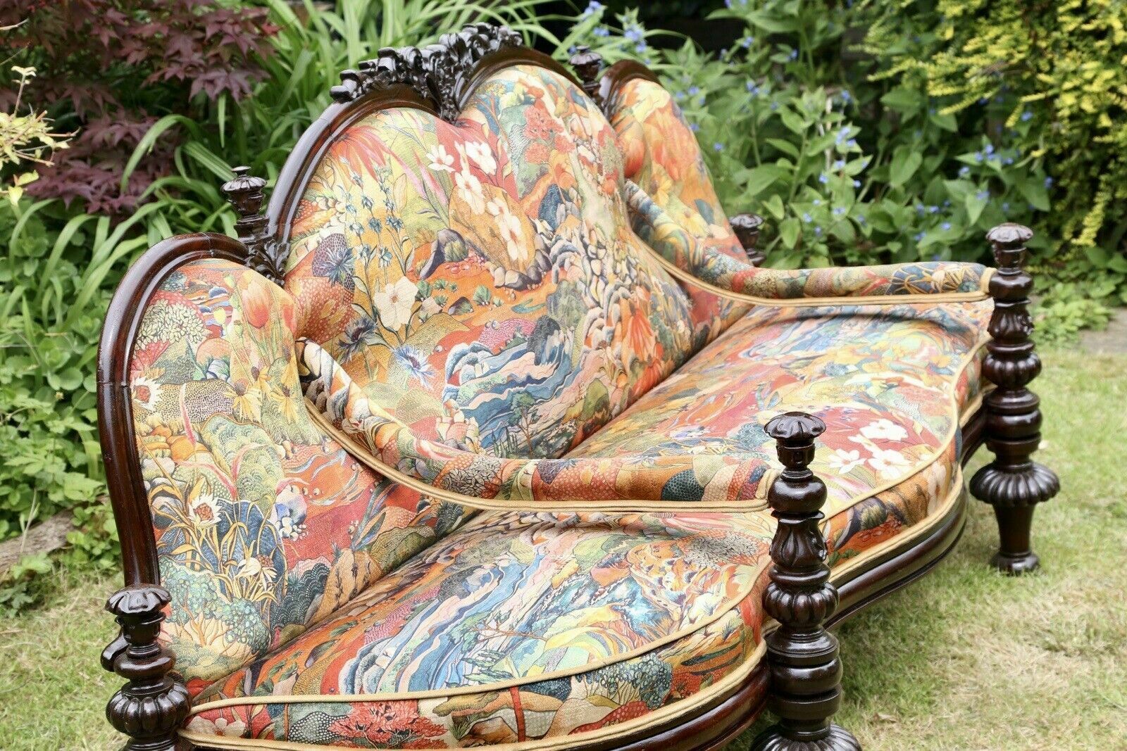 Fine Victorian Antique Rosewood Conversation Seat With Osborne & Little Fabric photo Furniture