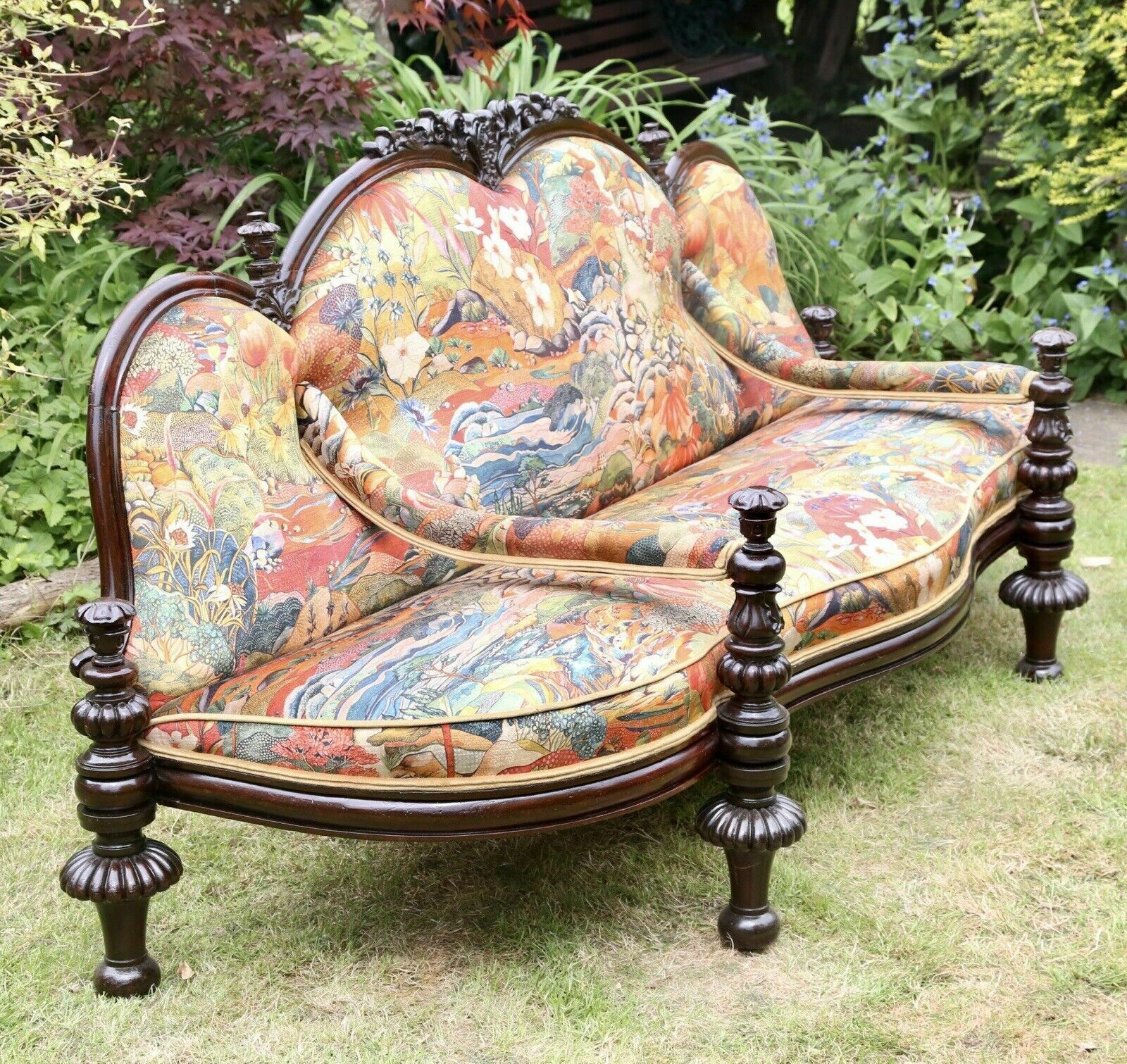 Fine Victorian Antique Rosewood Conversation Seat With Osborne & Little Fabric photo buy