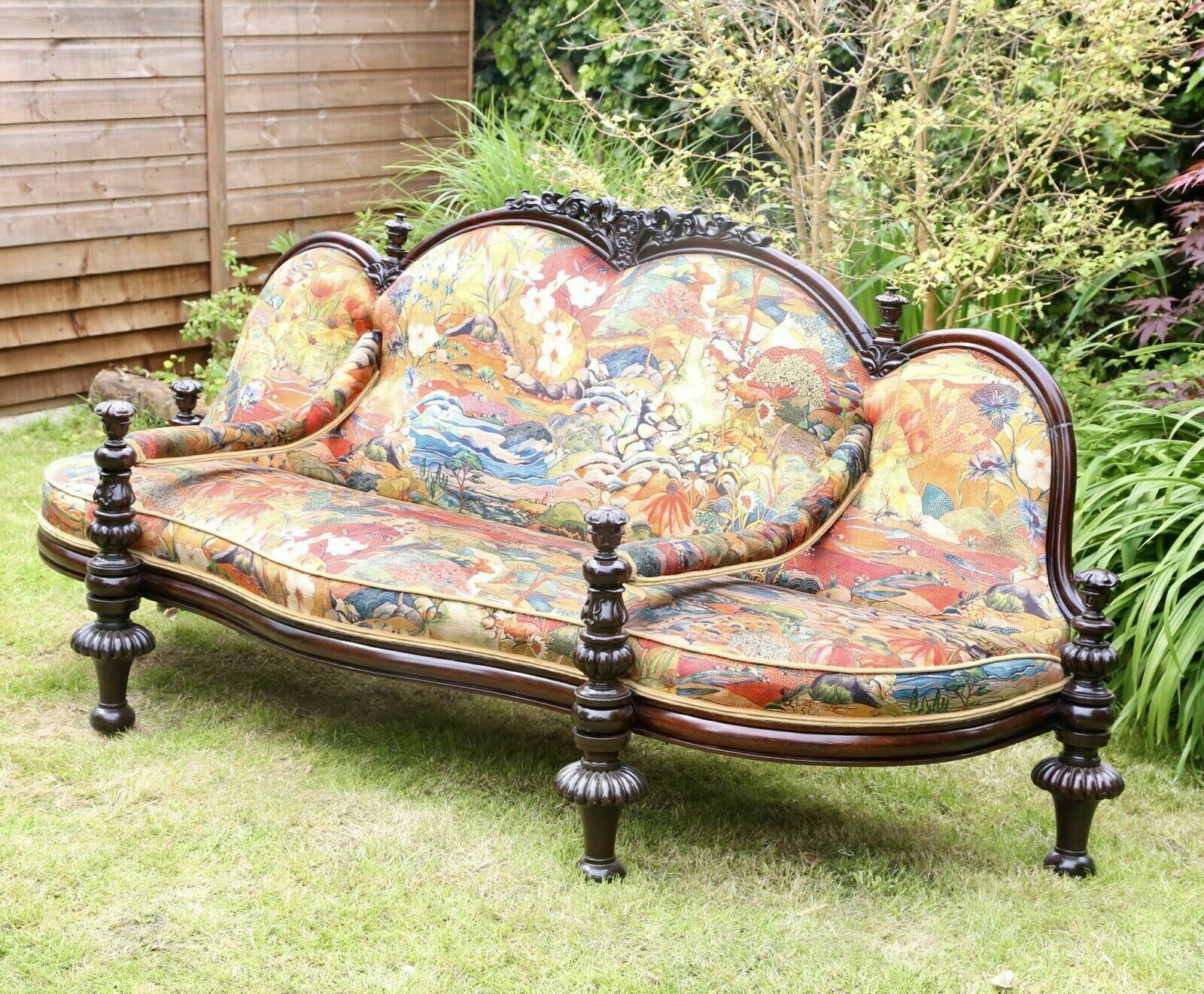 Furniture Fine Victorian Antique Rosewood Conversation Seat With Osborne & Little Fabric photo