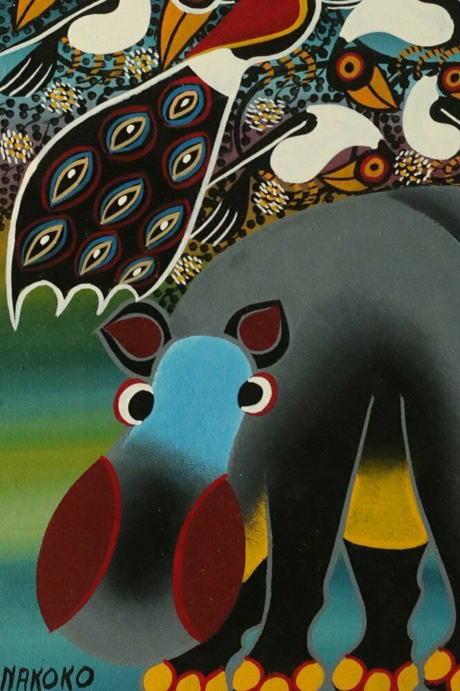 Saidi Nakoko, African Tingatinga School Composition, Oil On Canvas, 1970s, Framed photo Art