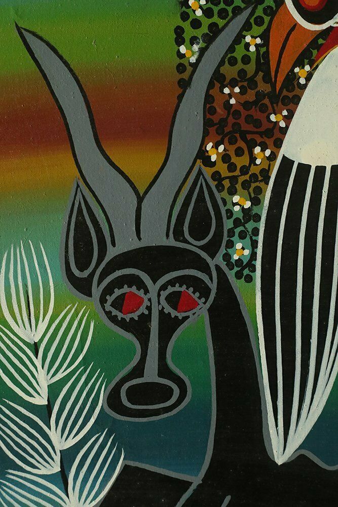 Saidi Nakoko, African Tingatinga School Composition, Oil On Canvas, 1970s, Framed photo for sale