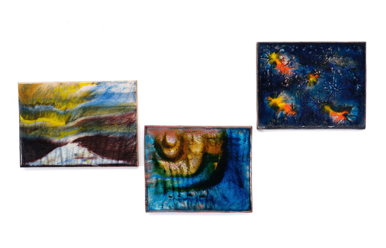 Set Van Drie Abstracte Keramische Wandplaquettes. Duitsland, Ca. Jaren 1960