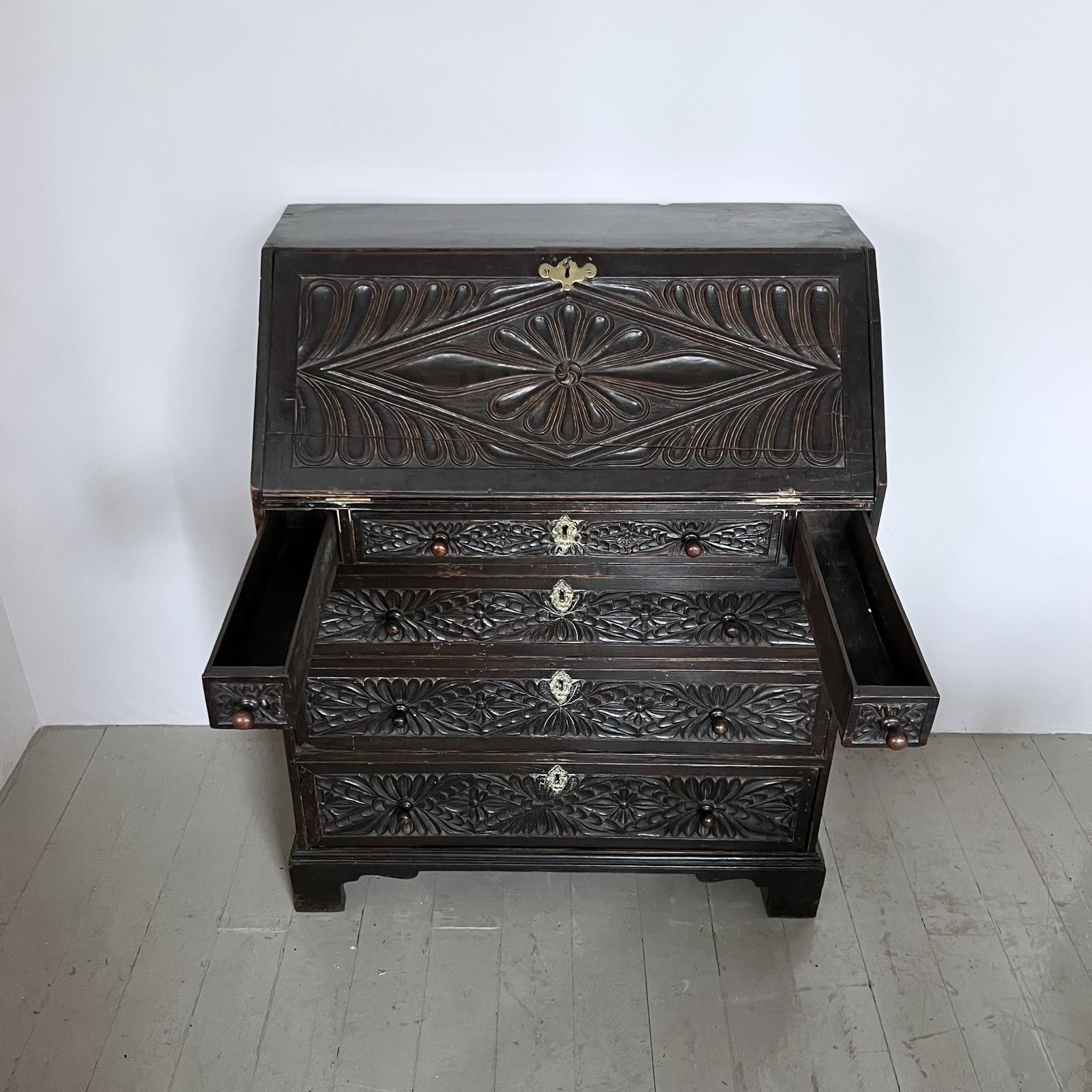 Late 17th Century Carved Ebonised Oak Bureau photo Furniture