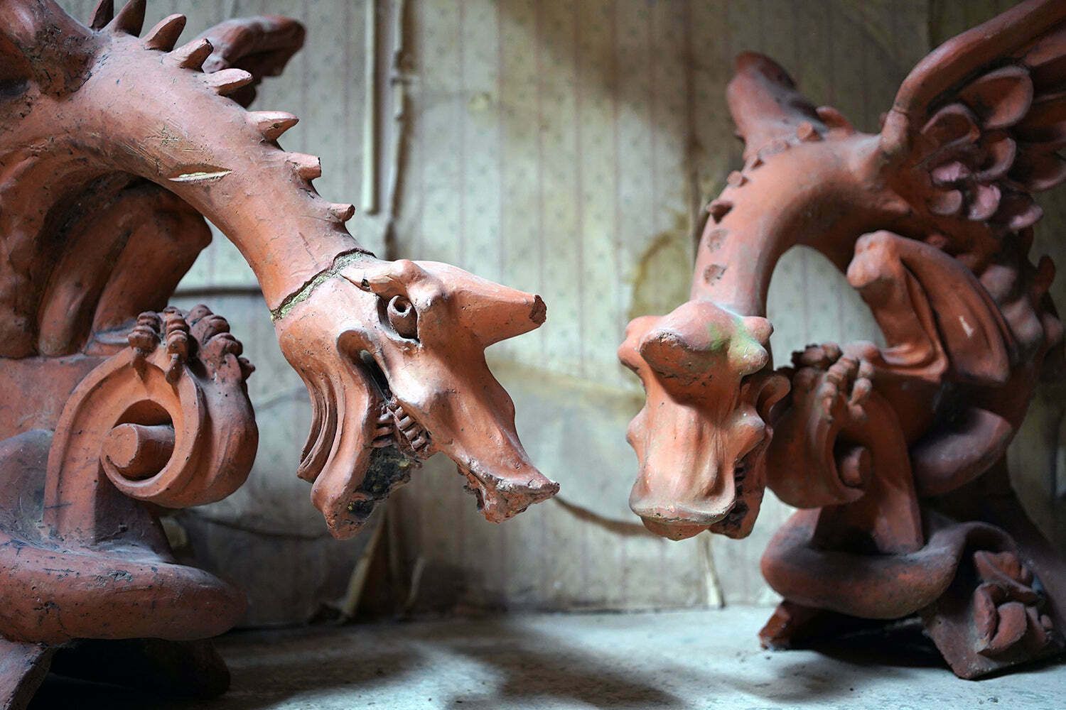 A Rare Pair Of Large Ruabon Terracotta Roof Gargoyles; The Eye, Ear And Throat Hospital, Shrewsbury C.1880
