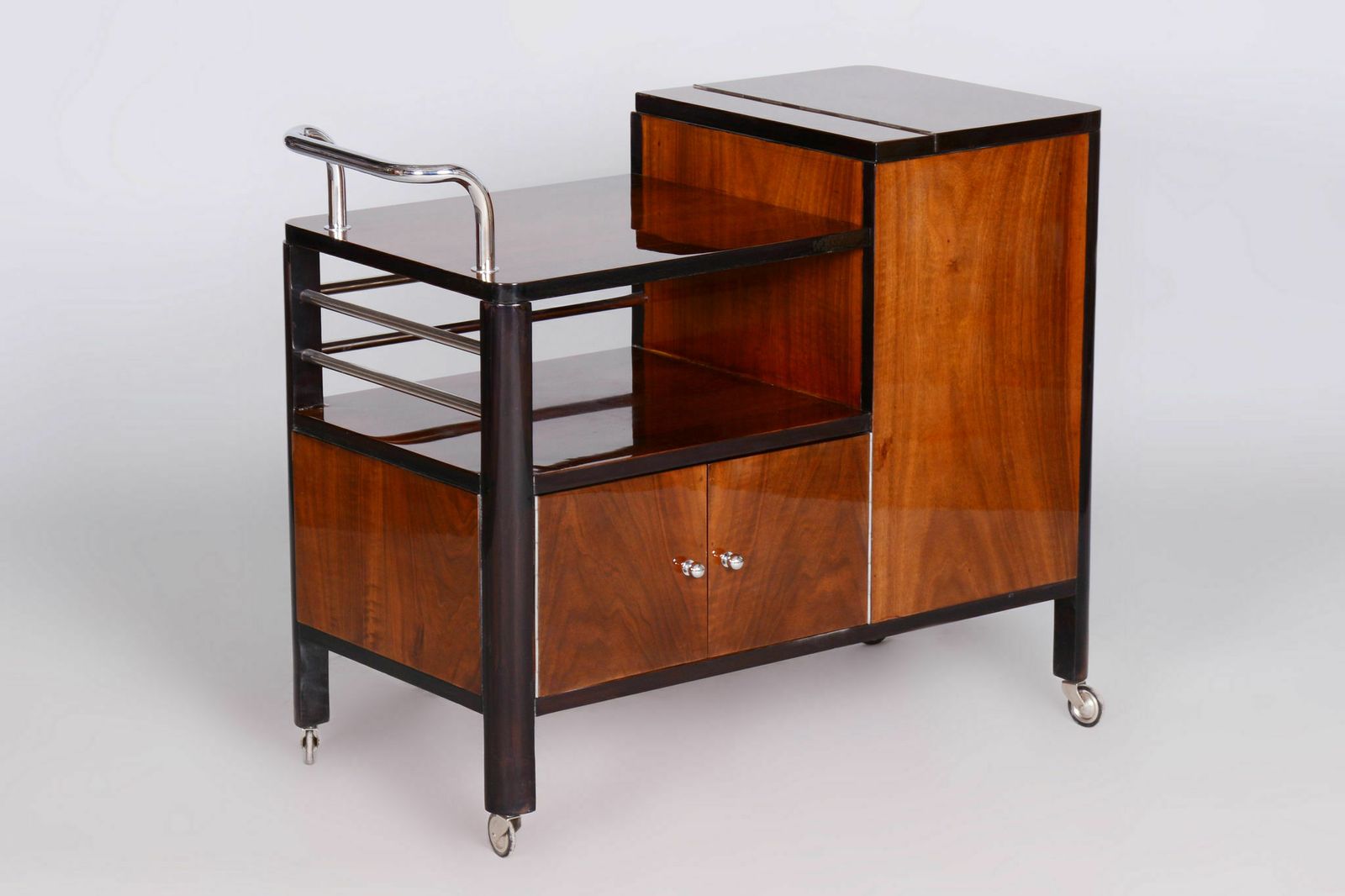 photo for sale Restored Artdeco Walnut Trolley By Thonet, Chrome Plated Steel, Czechia, 1930s