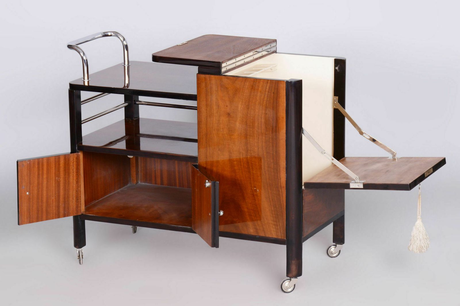 photo buy Restored Artdeco Walnut Trolley By Thonet, Chrome Plated Steel, Czechia, 1930s