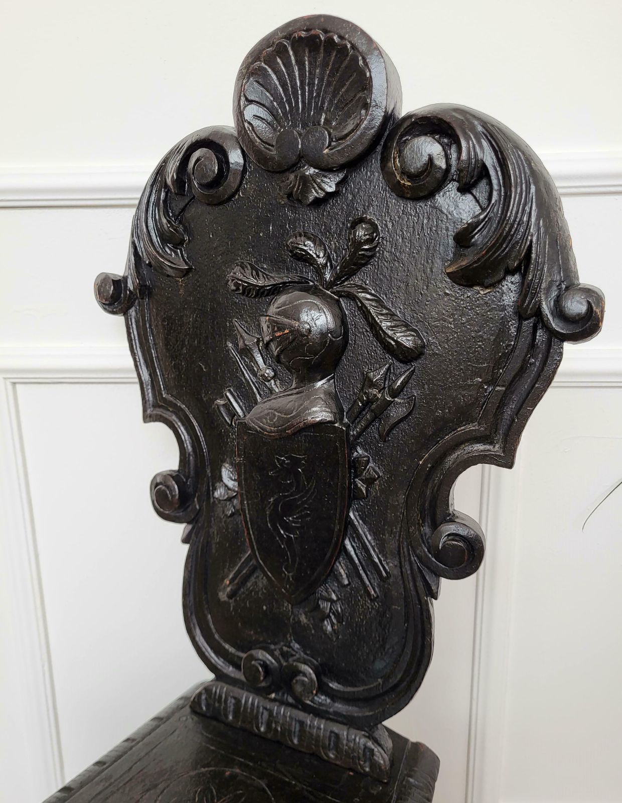Antique Italian Carved Wood Coat Of Arms Chair photo Furniture