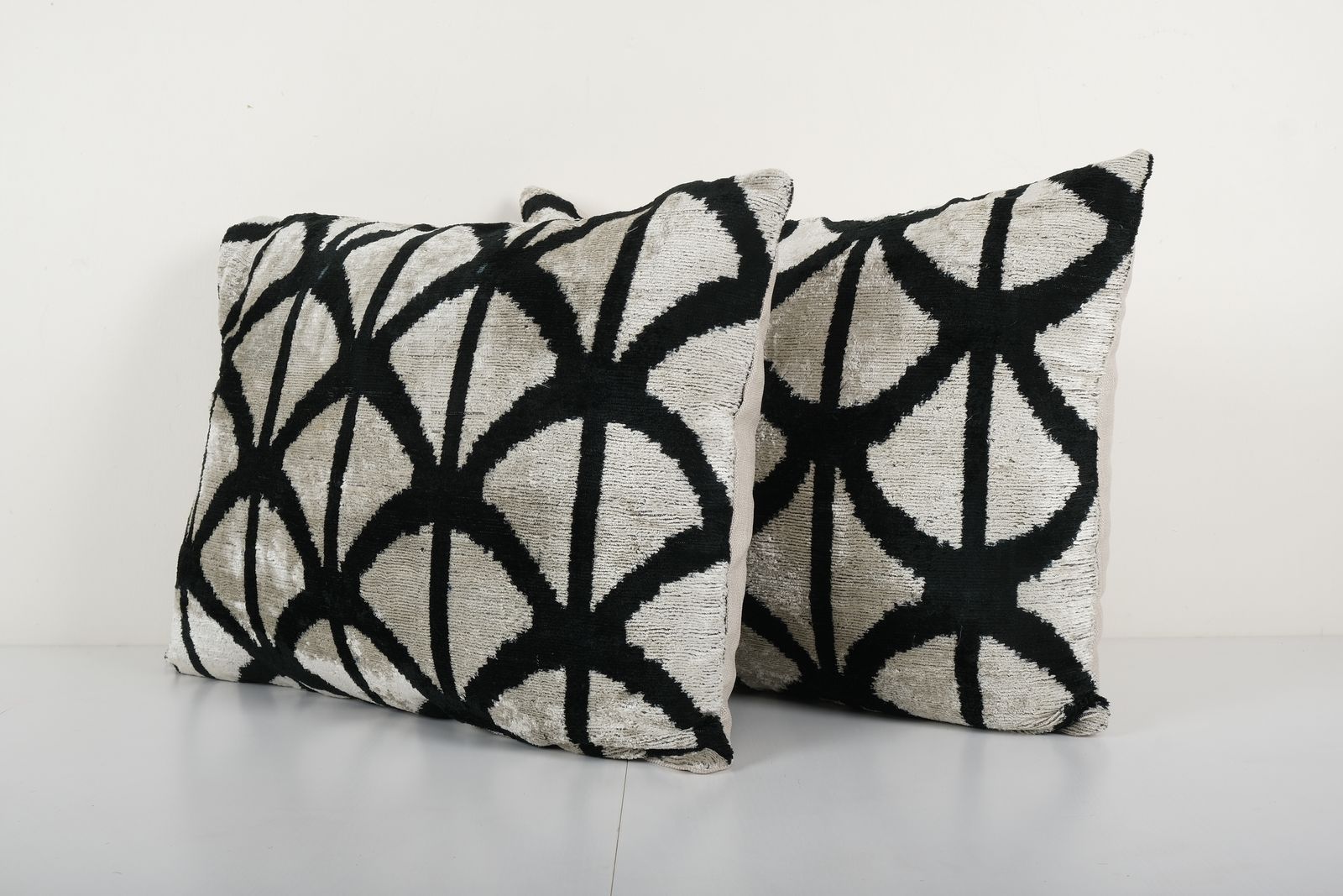 Handmade Ikat Pattern Lumbar Pillow Cover   Set Of Two Unique Home Decor   Colorful Silk Pillowcase 17'' X 24'' photo vinterior