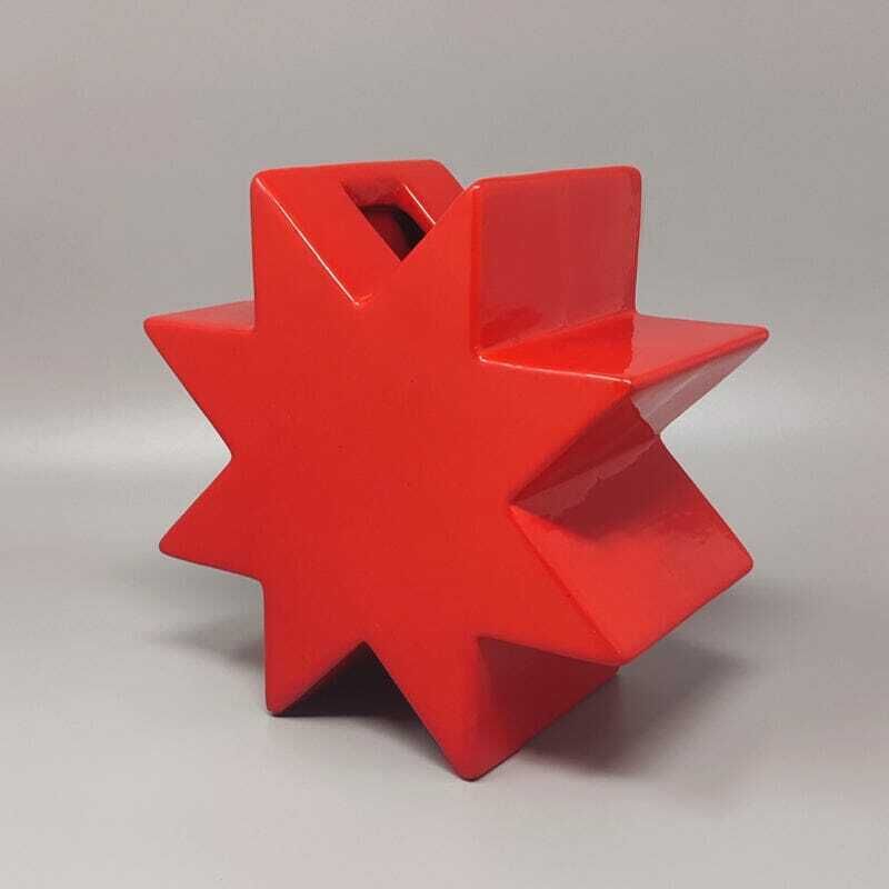 1980s Gorgeous Red Vase "Hsing" By Ettore Sottsass. Made In Italy photo Home Decor