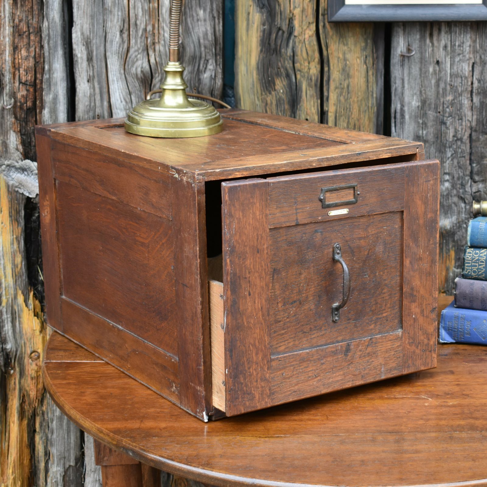 Antique Advance Oak Filing Cabinet Wj Southwood Home Office Paperwork Drawer photo vinterior