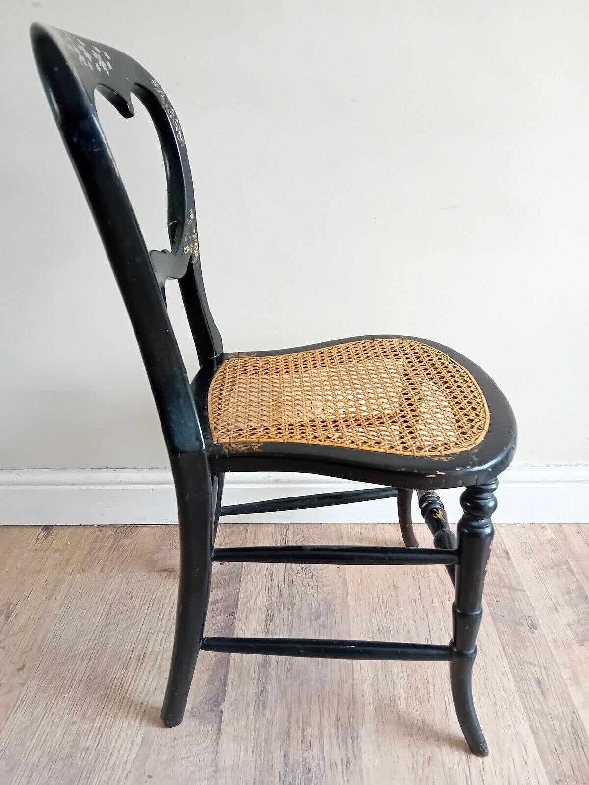 photo furniture Delightful Circa 1840 Mother Of Pearl Inlay Ebonised Gold Leaf Bergere Chair