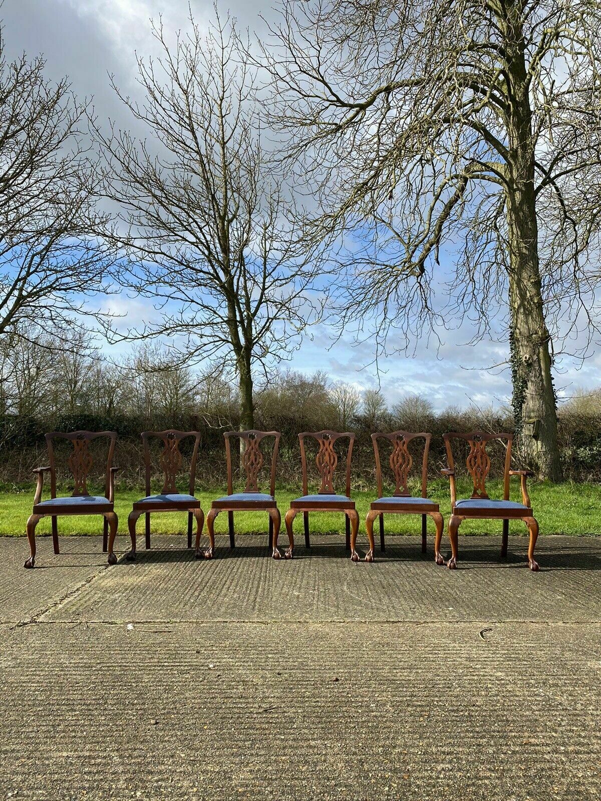 Set Of Six Large Antique Chippendale Style Mahogany Dining Chairs Inc 2 Carvers photo furniture