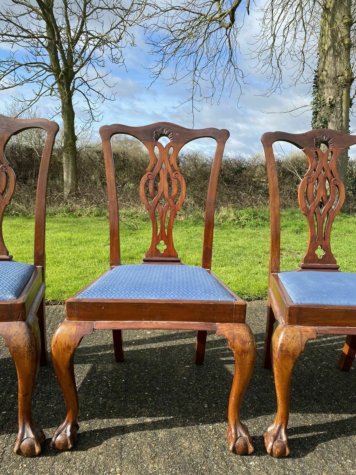 Set Of Six Large Antique Chippendale Style Mahogany Dining Chairs Inc 2 Carvers