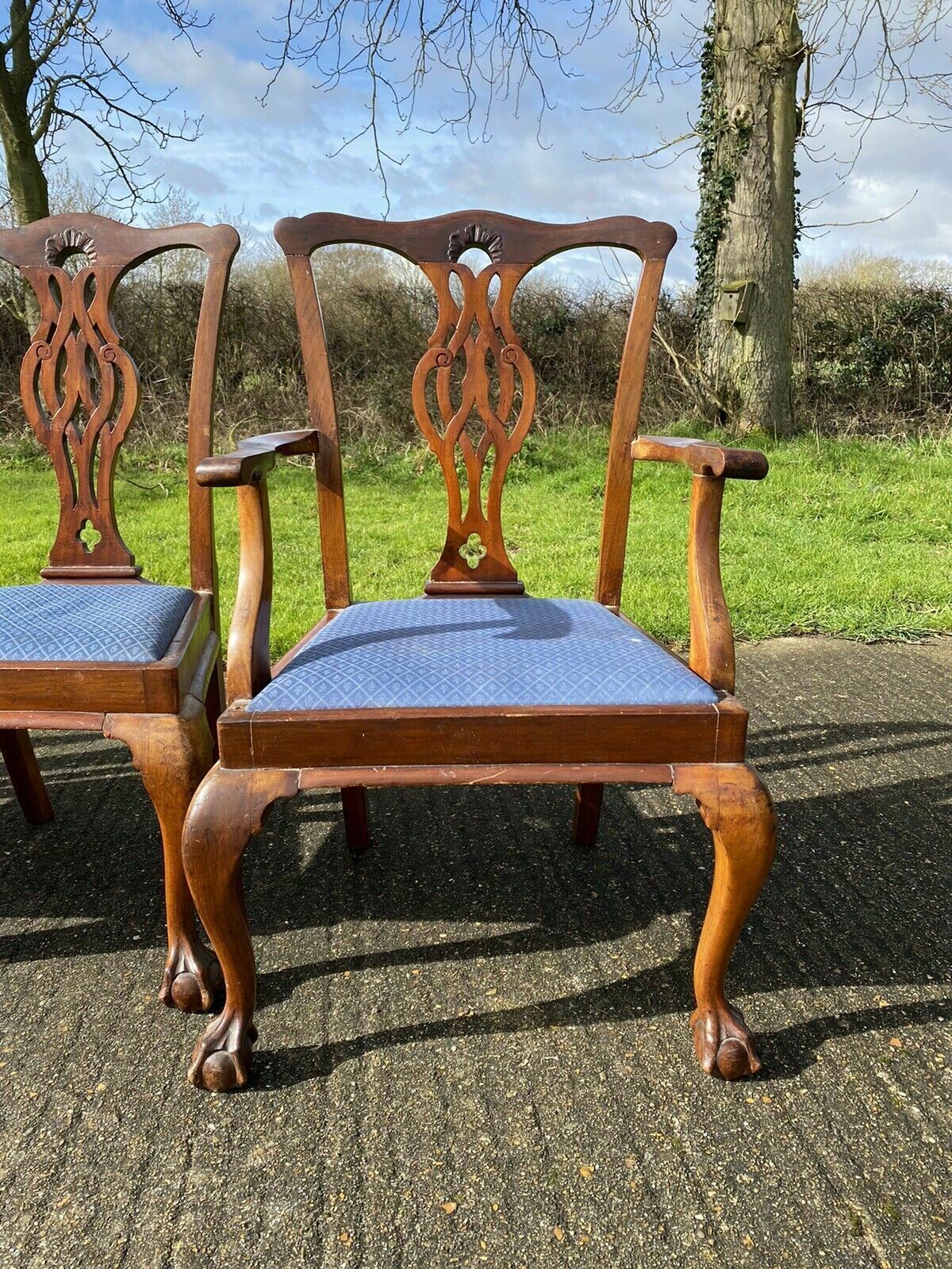 Set Of Six Large Antique Chippendale Style Mahogany Dining Chairs Inc 2 Carvers photo 1295.0