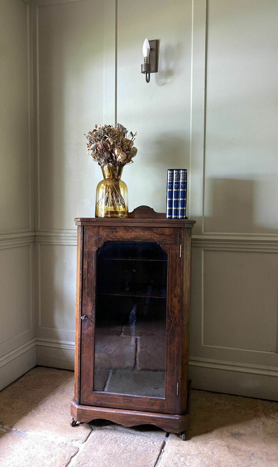 Antique Georgian French Style Marquetry Burle Walnut Display Glazed Cabinet photo furniture