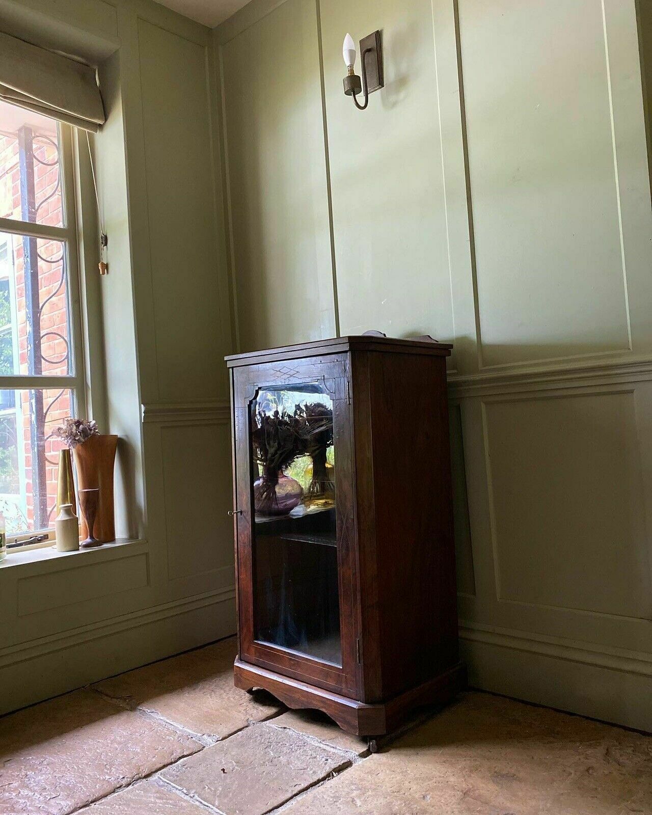 Antique Georgian French Style Marquetry Burle Walnut Display Glazed Cabinet photo Furniture