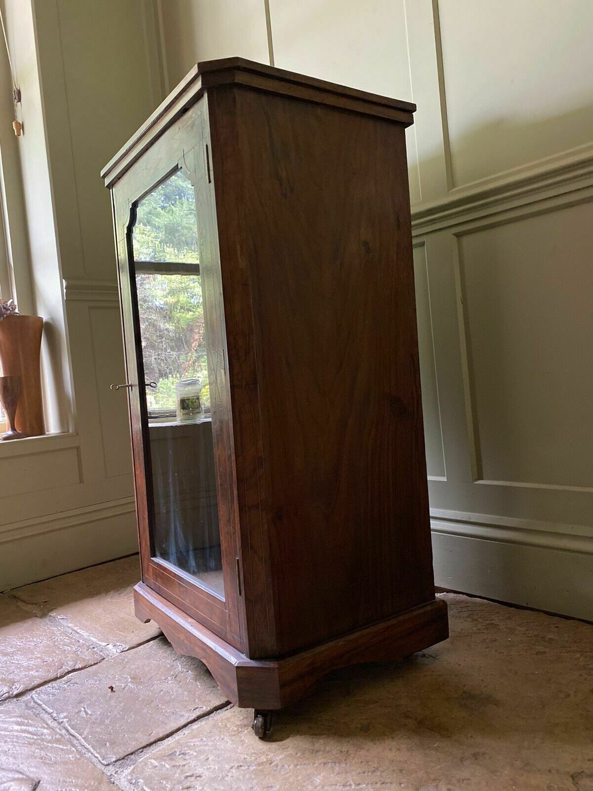Antique Georgian French Style Marquetry Burle Walnut Display Glazed Cabinet photo vinterior