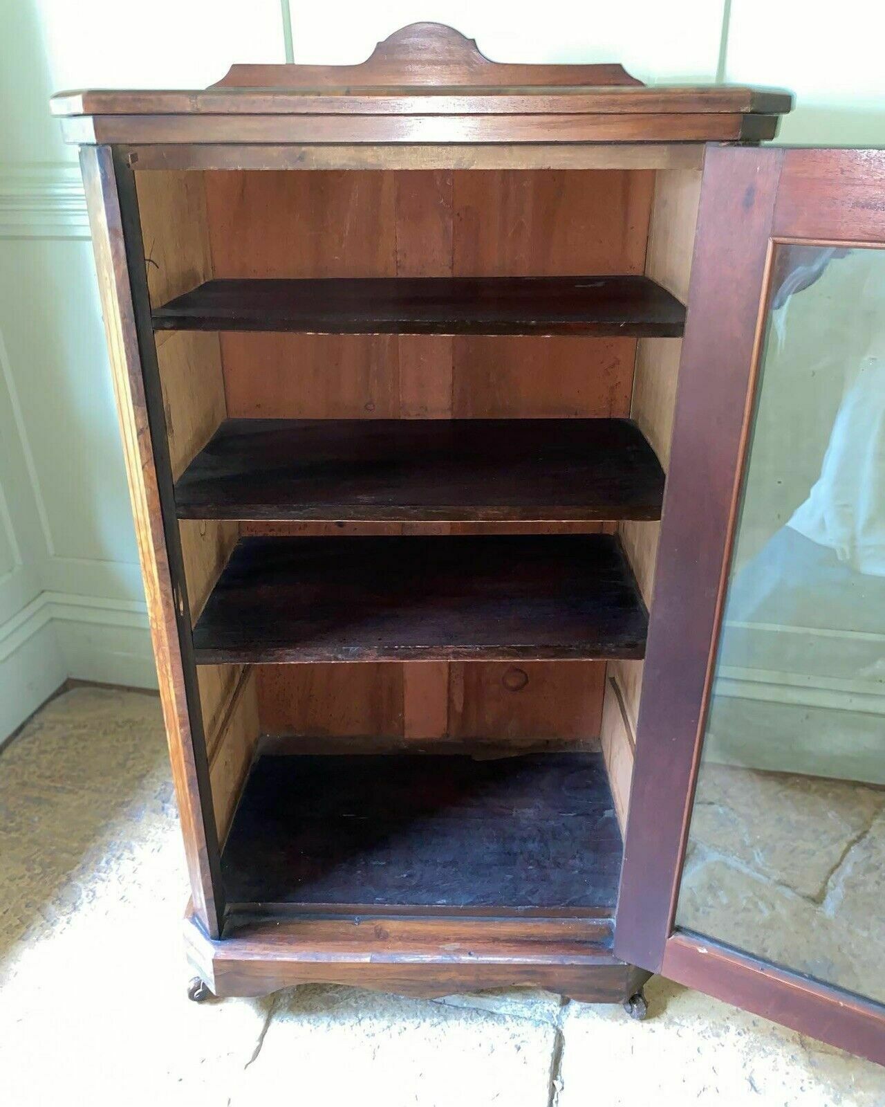 Antique Georgian French Style Marquetry Burle Walnut Display Glazed Cabinet photo vintage