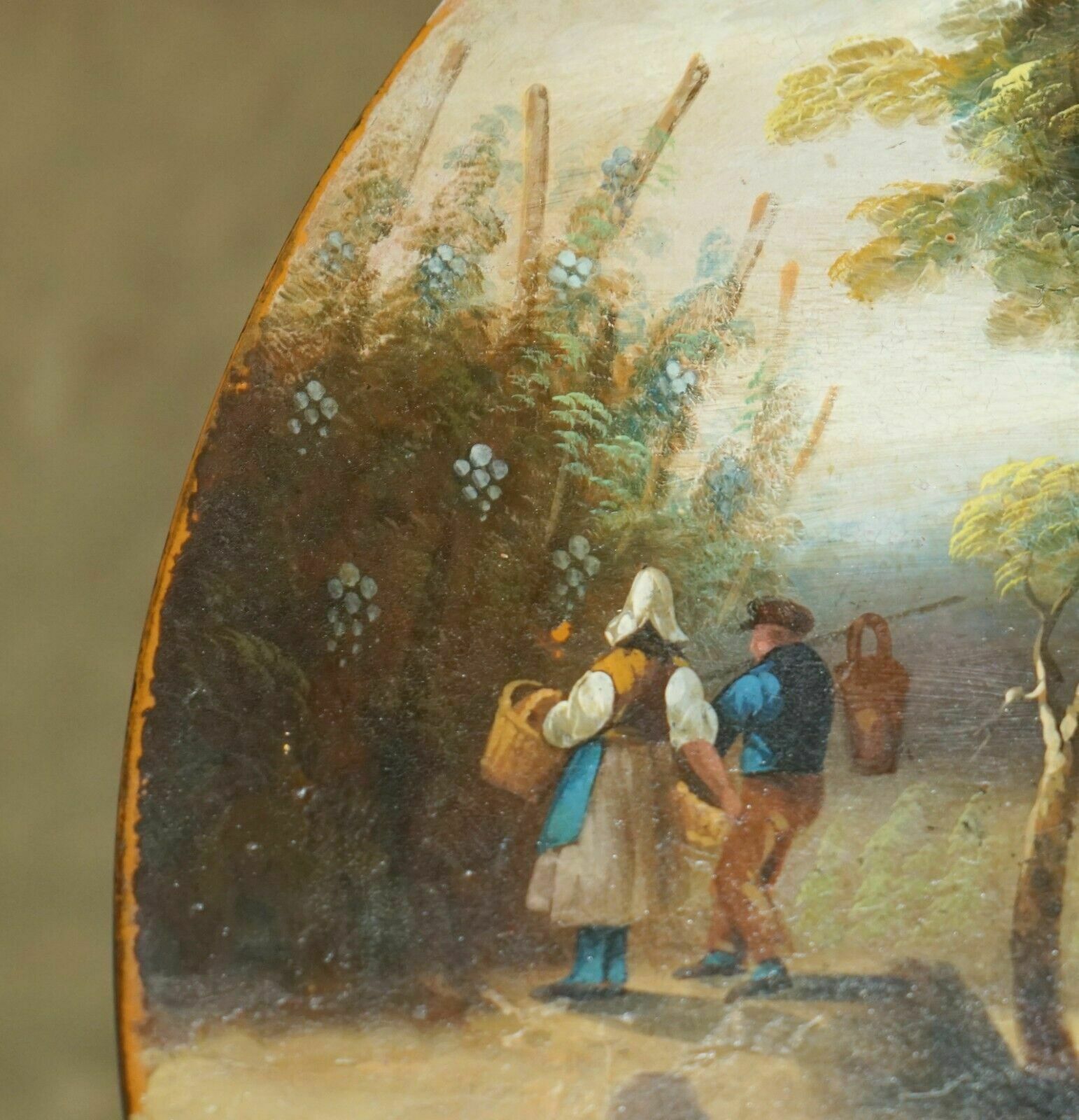 photo buy Stunning Antique Victorian Hand Painted Grape Harvest Depicted Occasional Table