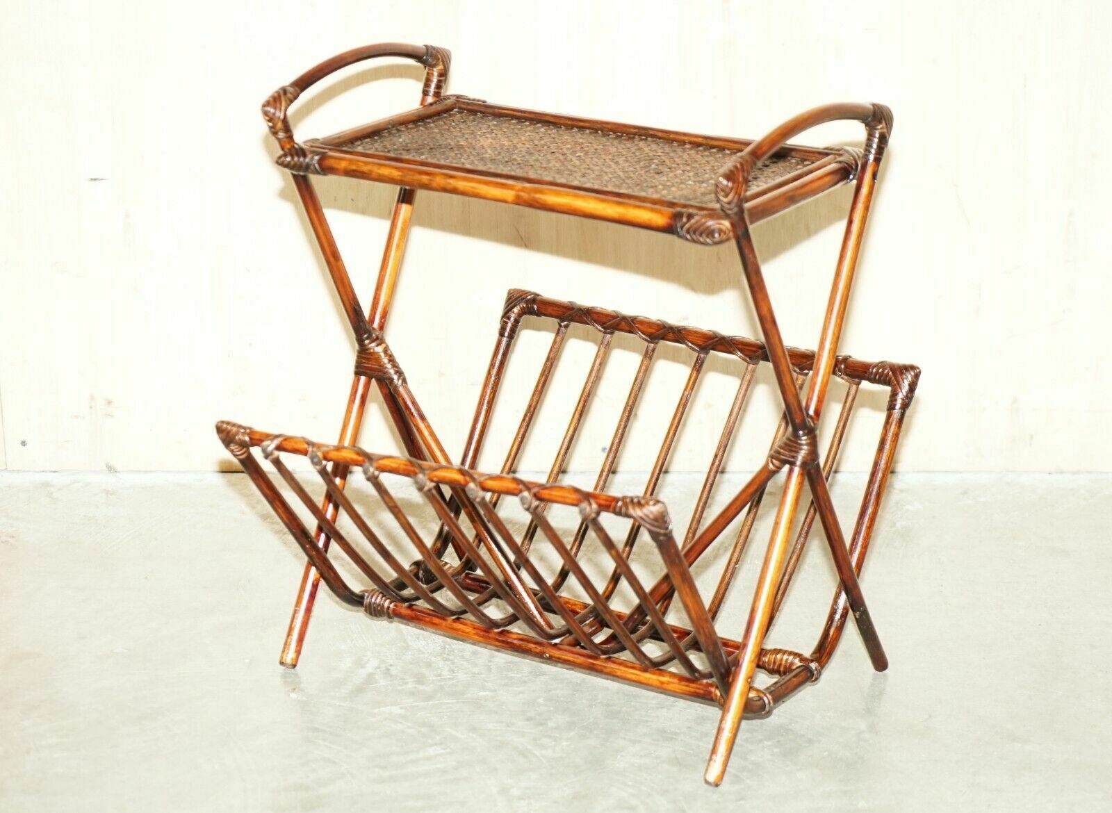Fine Vintage Bentwood Mid Century Modern Bamboo & Rattan Bergere Magazine Rack