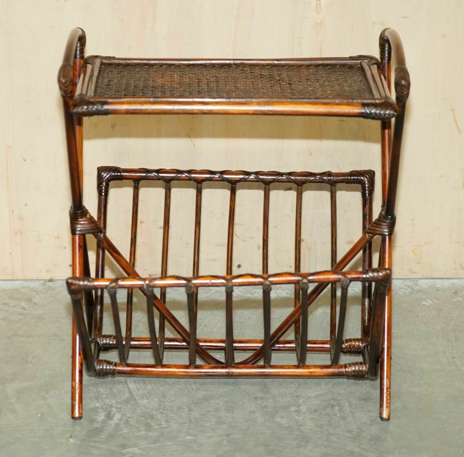 Fine Vintage Bentwood Mid Century Modern Bamboo & Rattan Bergere Magazine Rack photo for sale