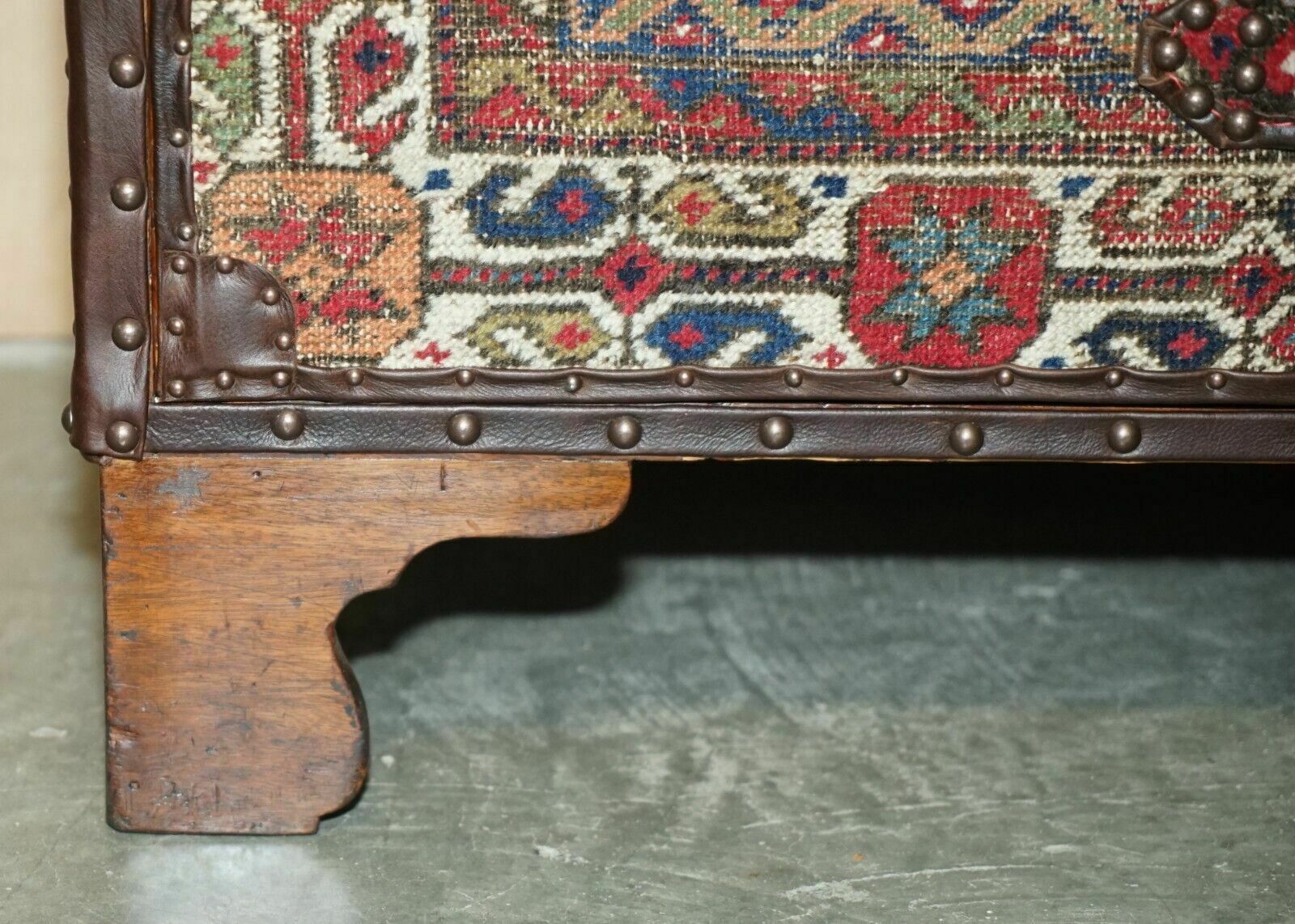photo furniture Vintage Kilim & Brown Leather Chest Of Drawers Finished With Antique Pin Nails