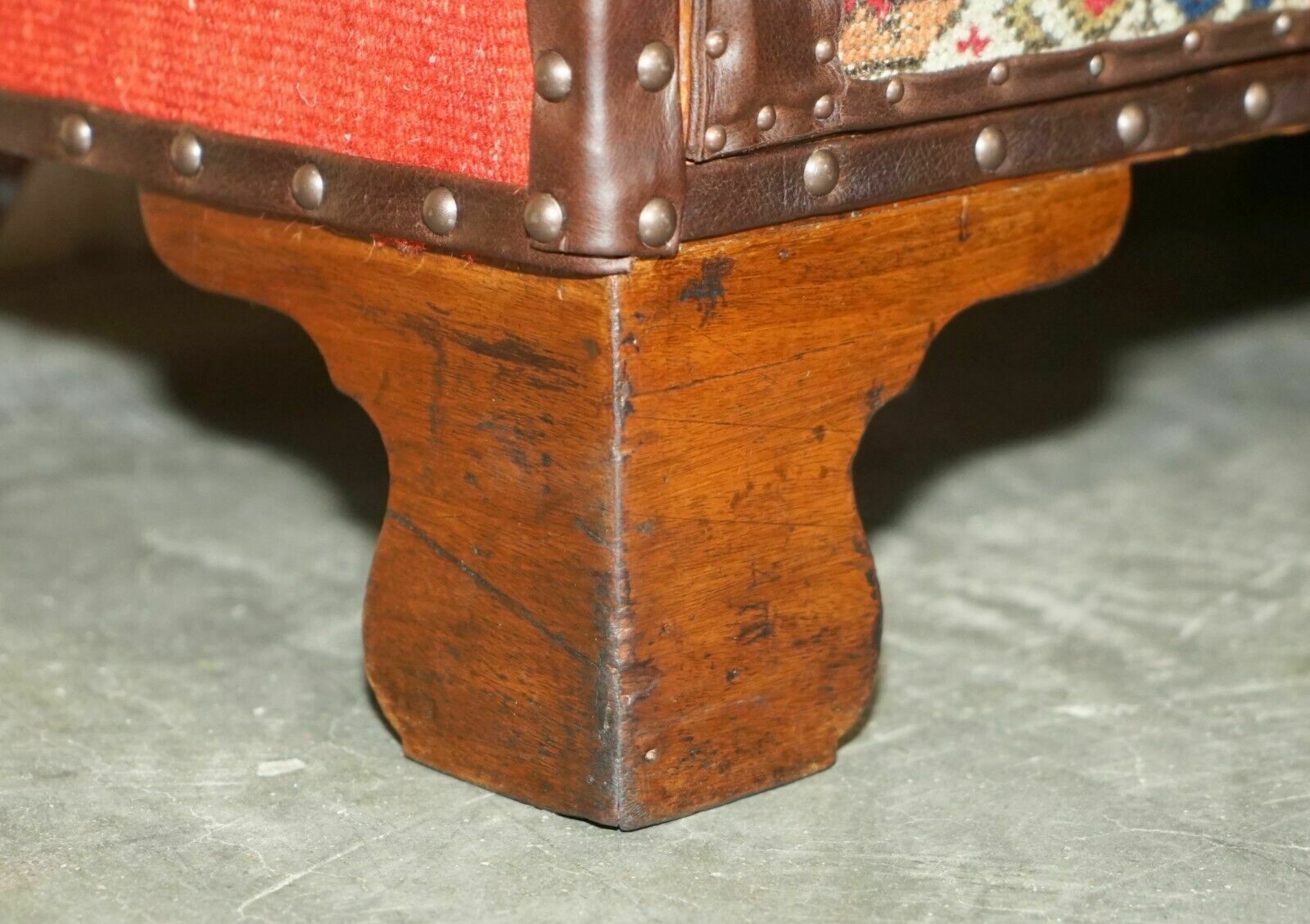 photo for sale Vintage Kilim & Brown Leather Chest Of Drawers Finished With Antique Pin Nails