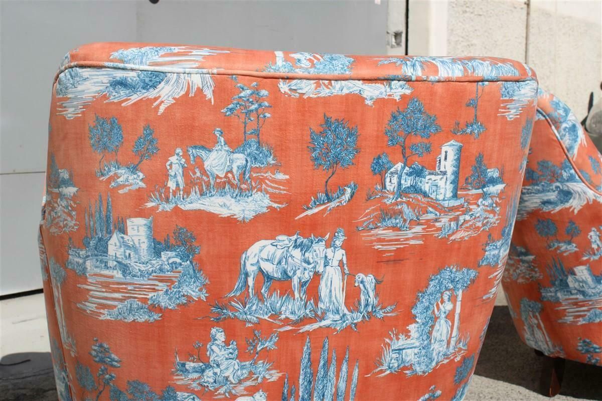 Mid Century Italian Pair Armchairs Palolo Buffa Design Fornasetti Style Printed photo vinterior