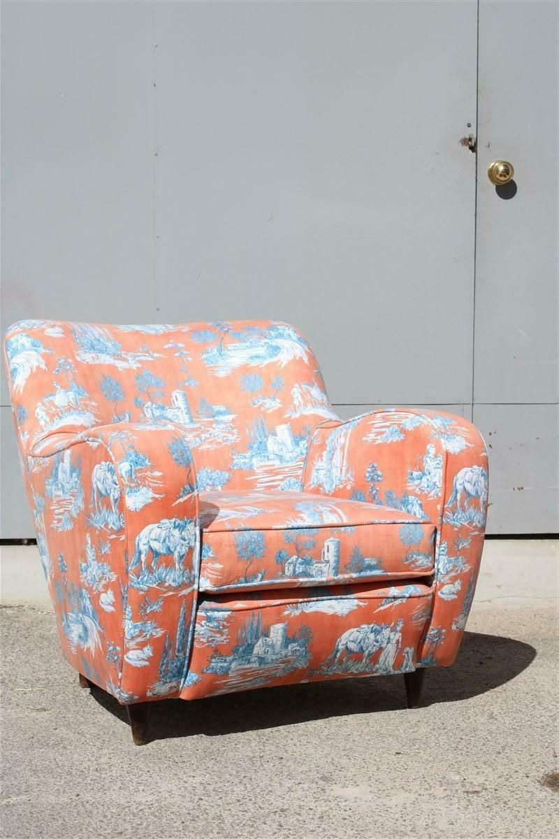 6881.0 Mid Century Italian Pair Armchairs Palolo Buffa Design Fornasetti Style Printed photo