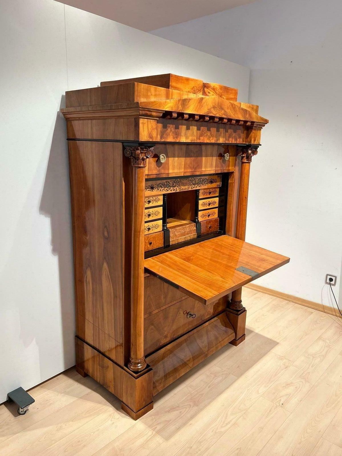 Biedermeier Secretaire, Cherry, Maple, Inlays, Brass, South Germany Circa 1830 photo Furniture