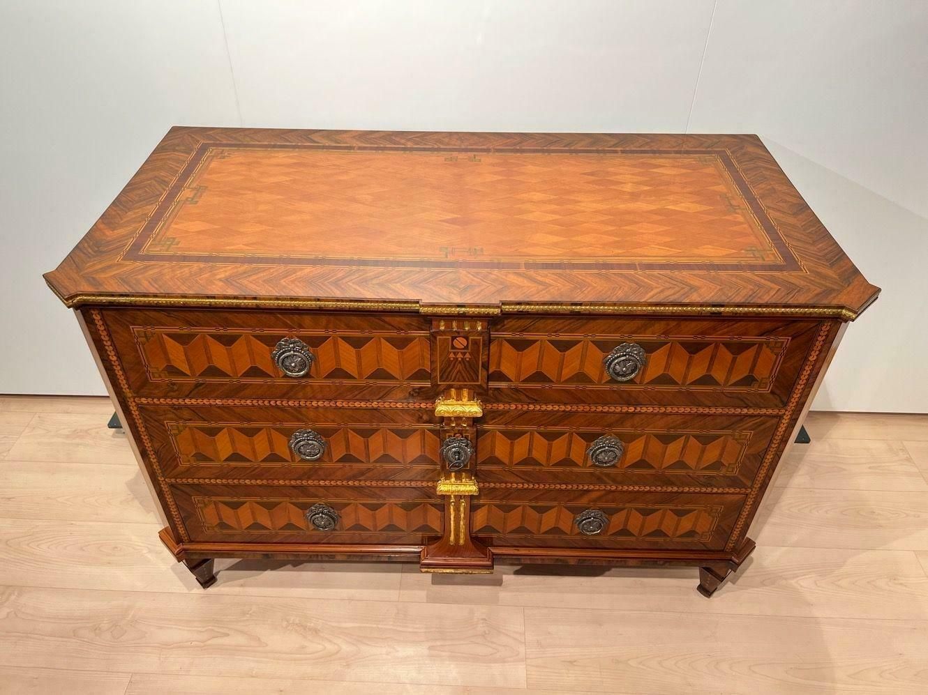 Louis XVI. Commode, Walnut Veneer, Inlays, Gold Plate, Austria/Vienna Circa 1790 photo furniture