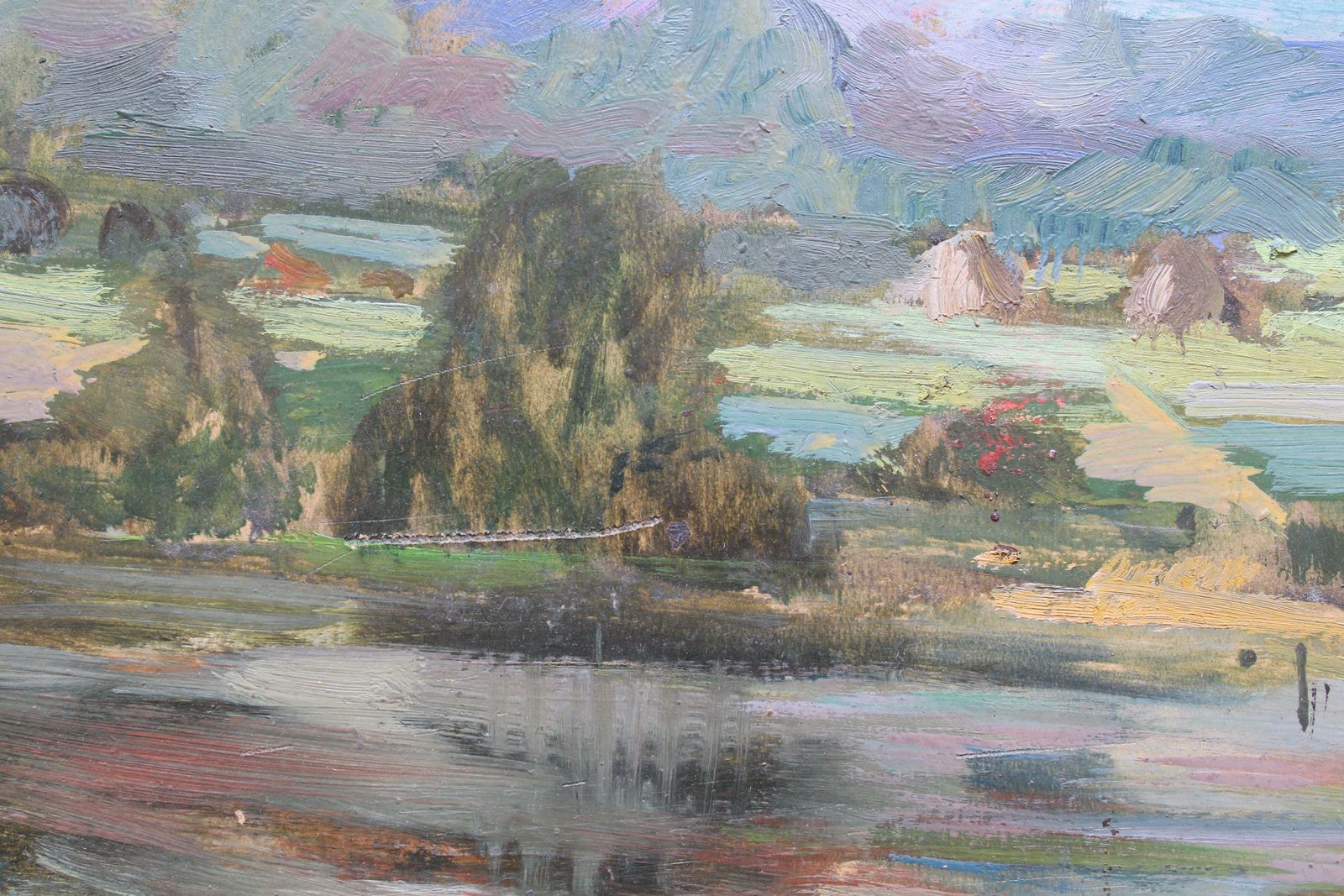 Aleksandra Belcova Behind The Barn 1950s. Oil On Cardboard. Circa 1950 photo 1588.0