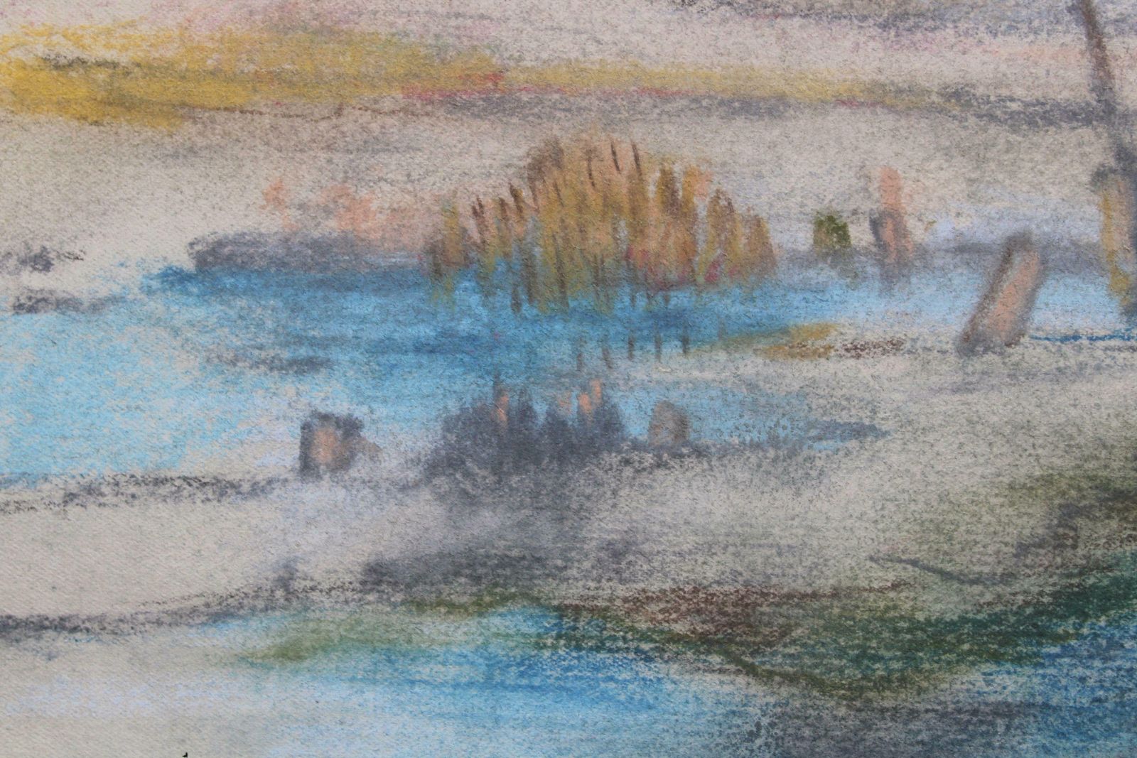 Aleksandra Belcova Flooded River 1950s. Paper, Pastel. 26.5x35.5 Cm Circa 1950 photo for sale