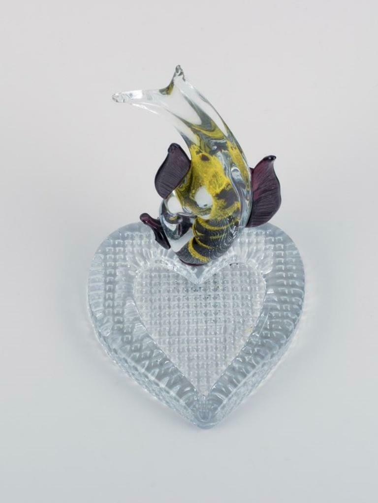 Heart Shaped Dish With Fish In Art Glass. 1970s/1980s. photo furniture