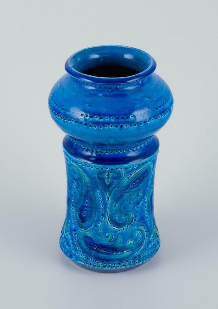 Aldo Londi For Bitossi, Italy, Ceramic Vase In Azure Blue Glaze. 1960s/70s. photo for sale