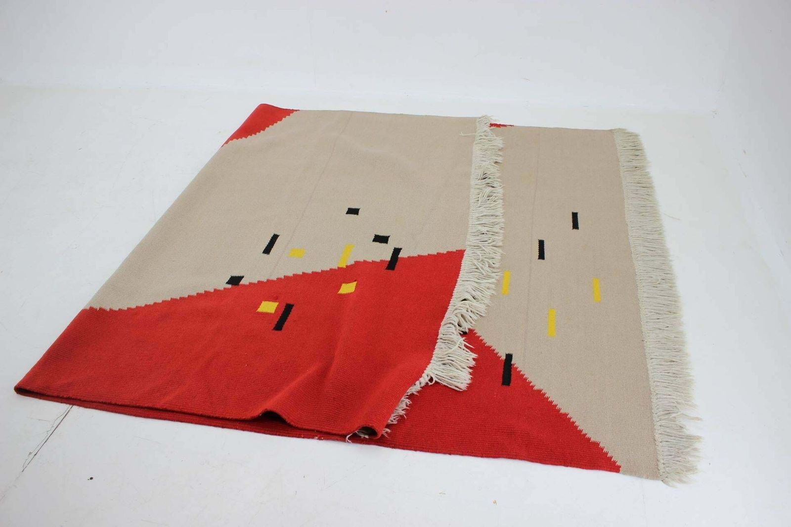 1827.0 1950s Geometric Wool Kilim Carpet / Rug In Style Of Antonin Kybal photo