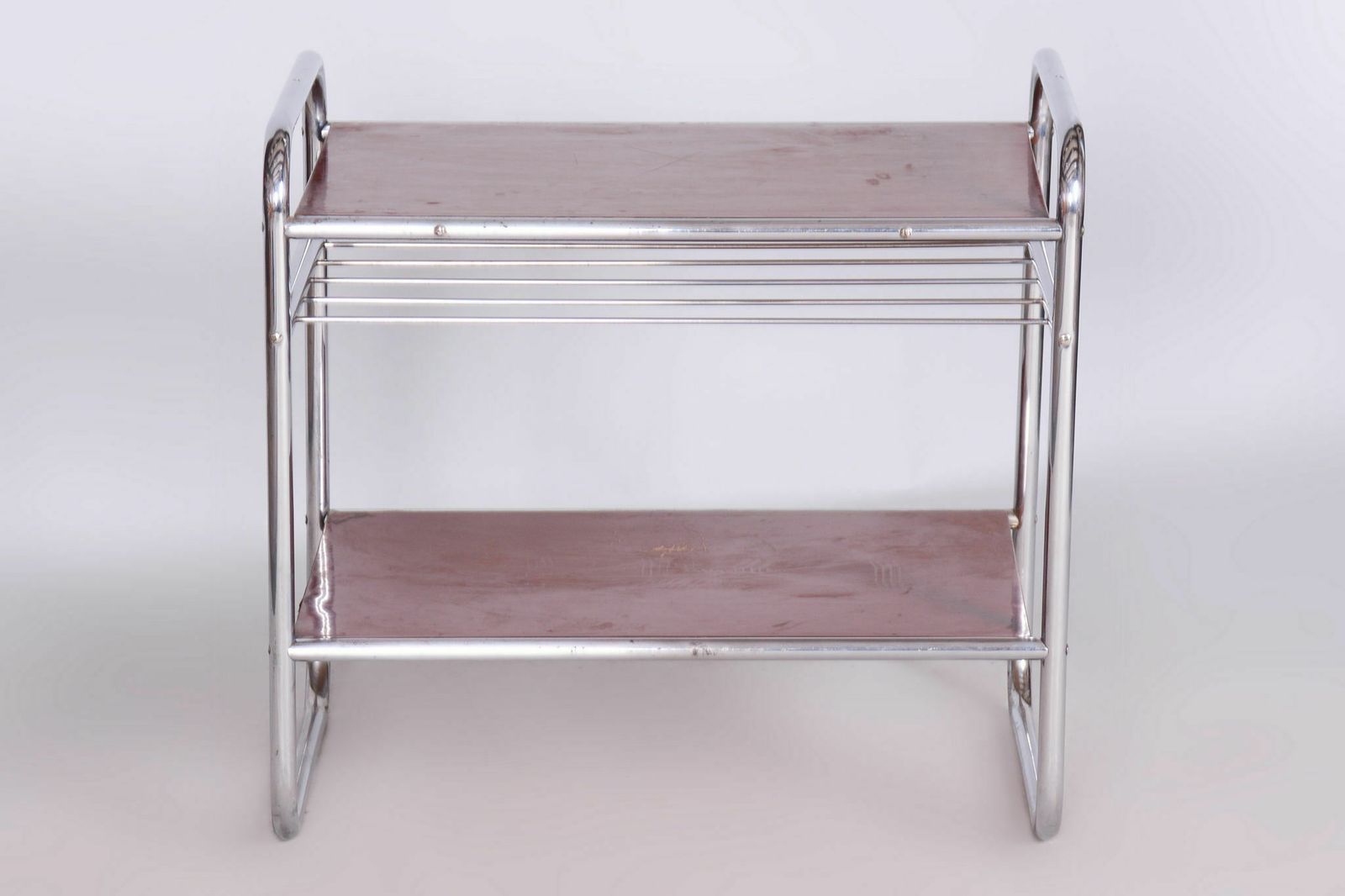 Original Bauhaus Side Table, Chrome Plated Steel, Marmolite, Czechia, 1930s photo for sale