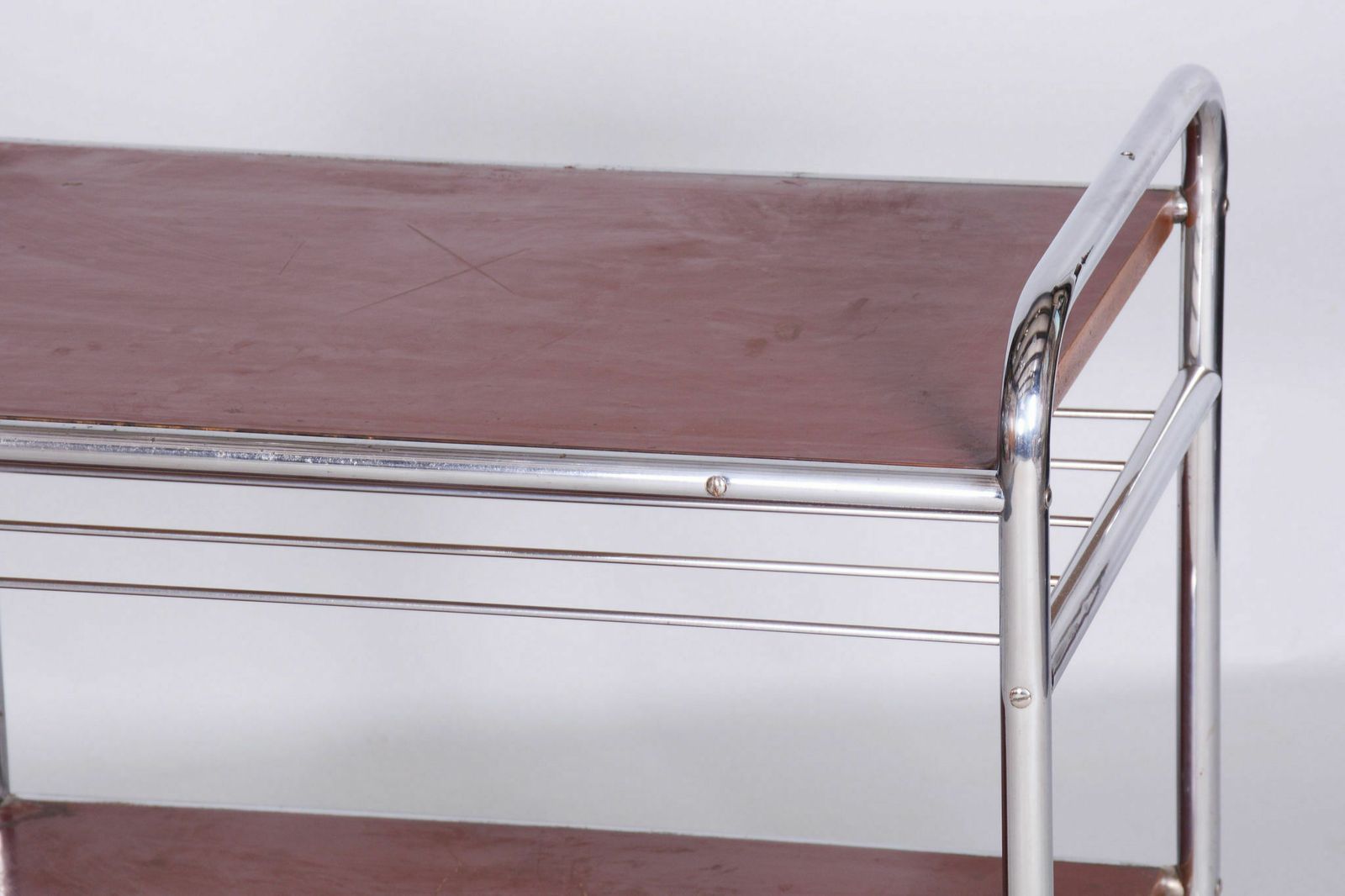 Original Bauhaus Side Table, Chrome Plated Steel, Marmolite, Czechia, 1930s photo Furniture