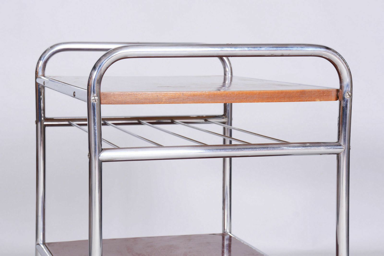 Original Bauhaus Side Table, Chrome Plated Steel, Marmolite, Czechia, 1930s photo buy