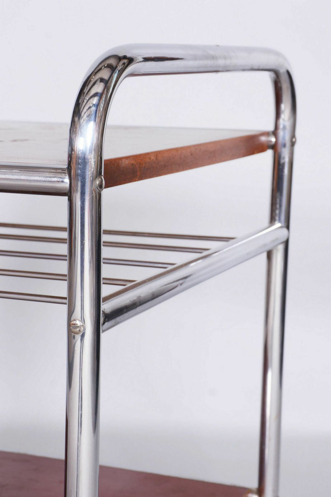 Original Bauhaus Side Table, Chrome Plated Steel, Marmolite, Czechia, 1930s photo vintage