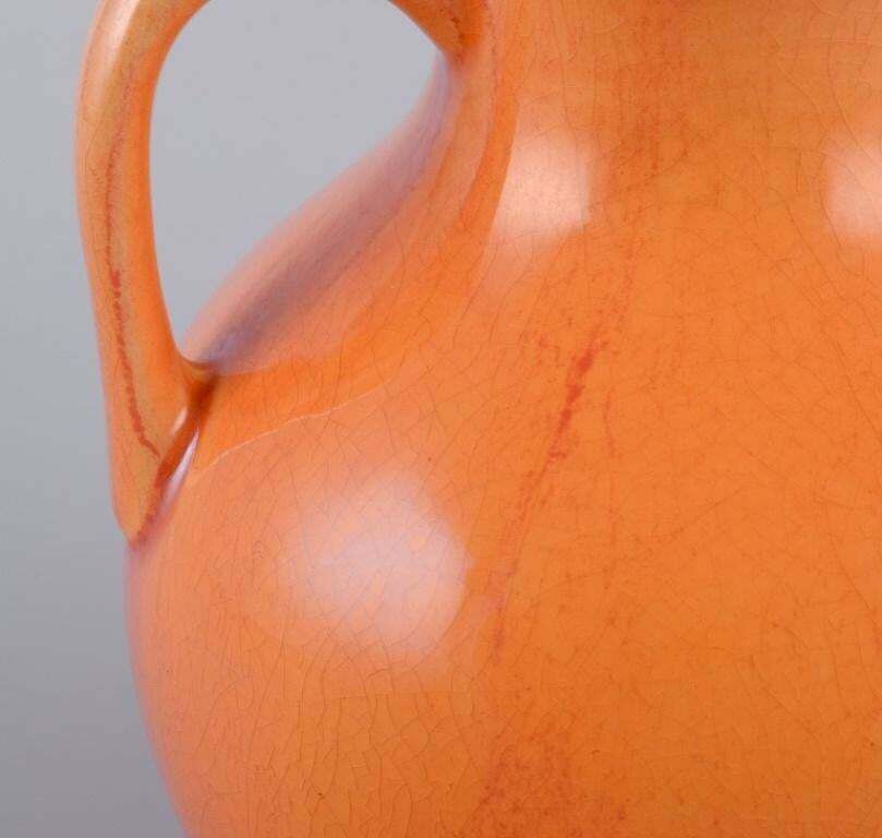 Rörstrand, Sweden, Earthenware Vase With Handles In Uranium Yellow Glaze. photo 192.0