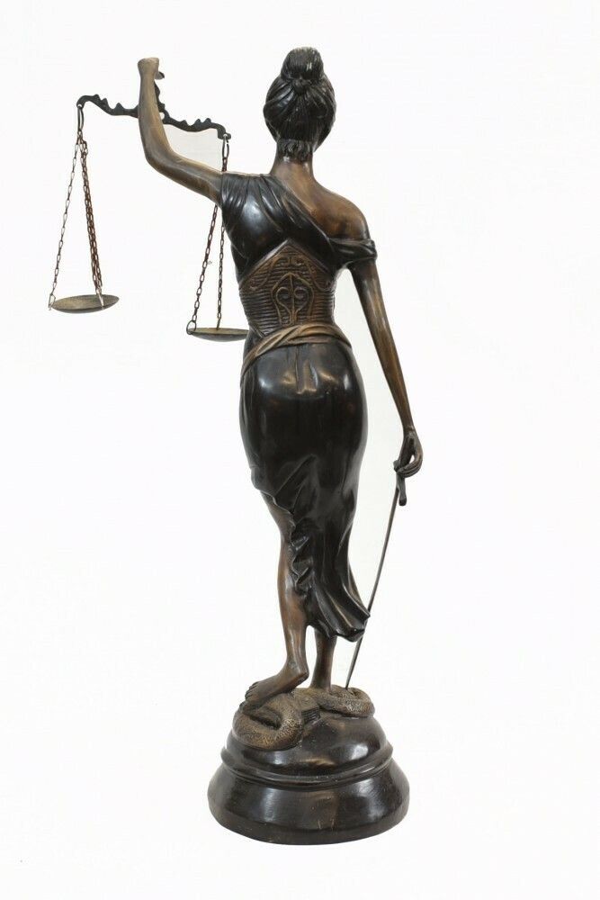 Bronze Lady Justice Statue Scales Legal Justitia Themis photo vintage