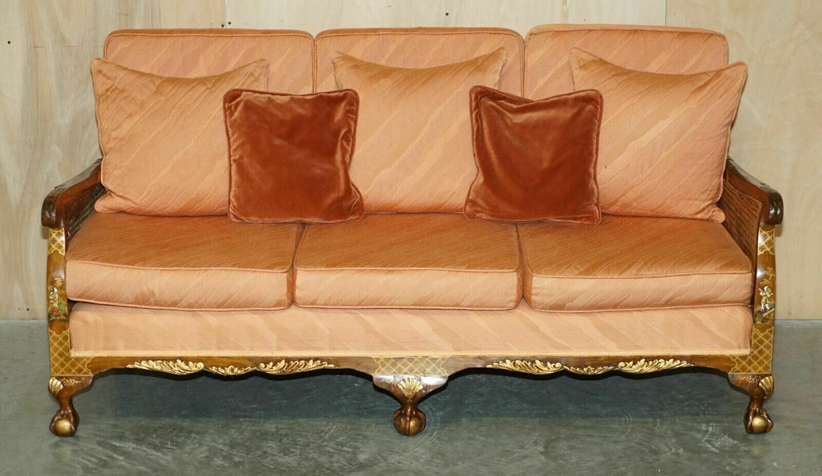 1920's Walnut & Chinoiserie 3 Piece Bergere Sofa Armchair Suite For Restoration photo Furniture