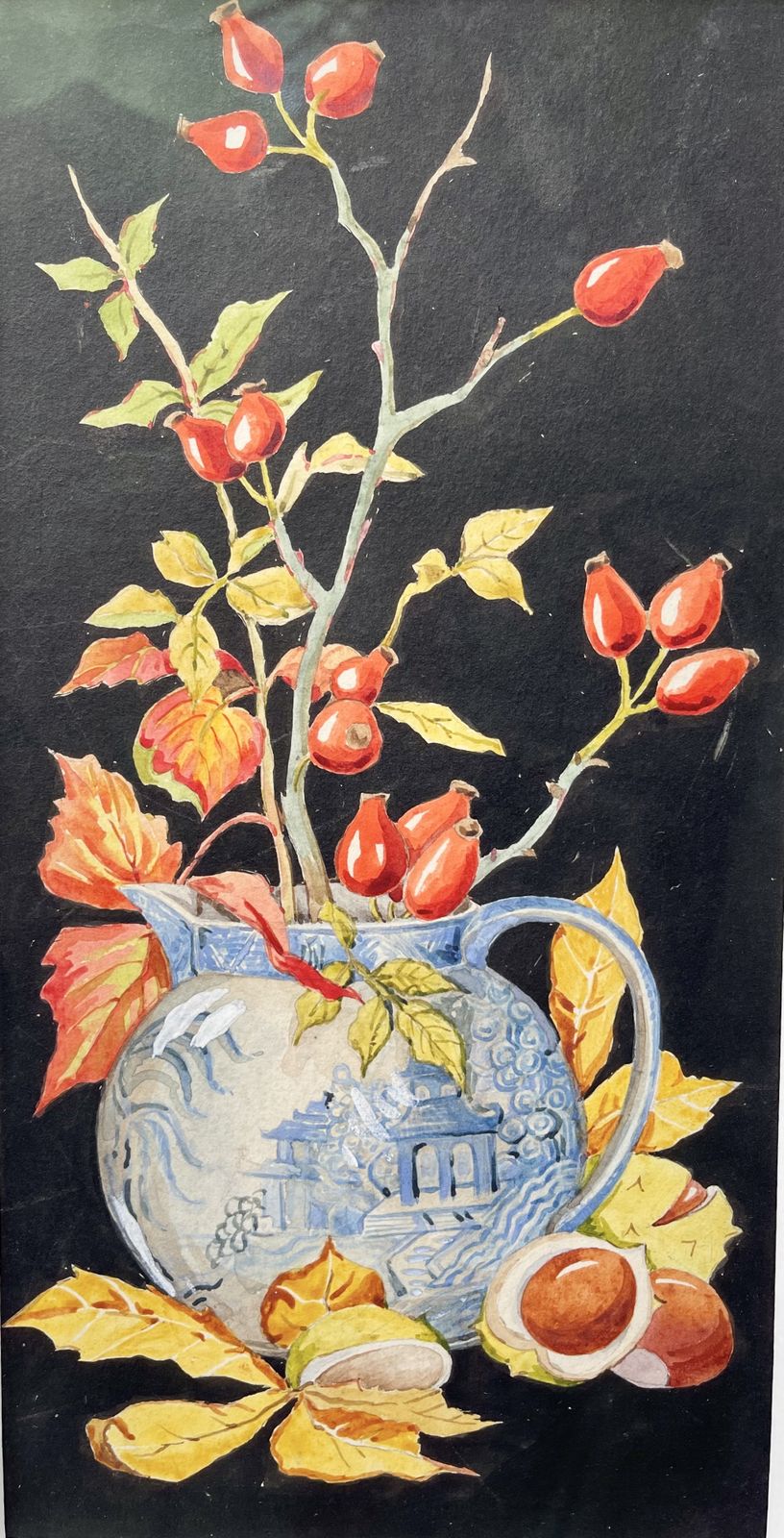 Autumn Still Life Watercolour Painting With Black Frame photo for sale