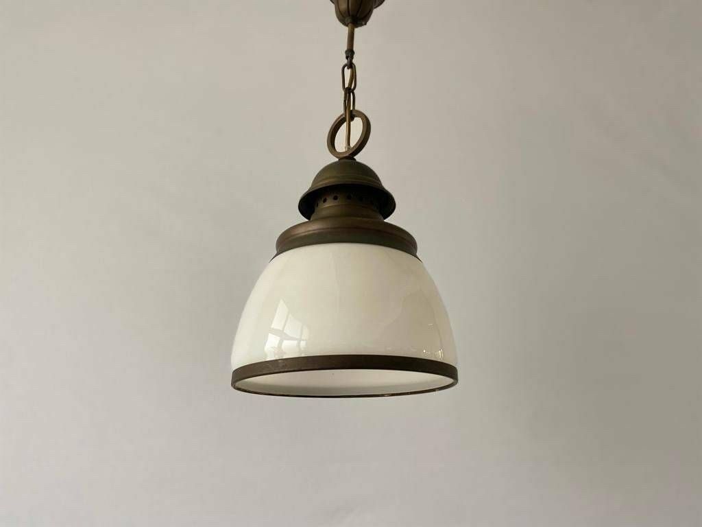 Art Deco Milk Glass And Antique Metal Pendant Lamp, 1940s, Germany photo furniture