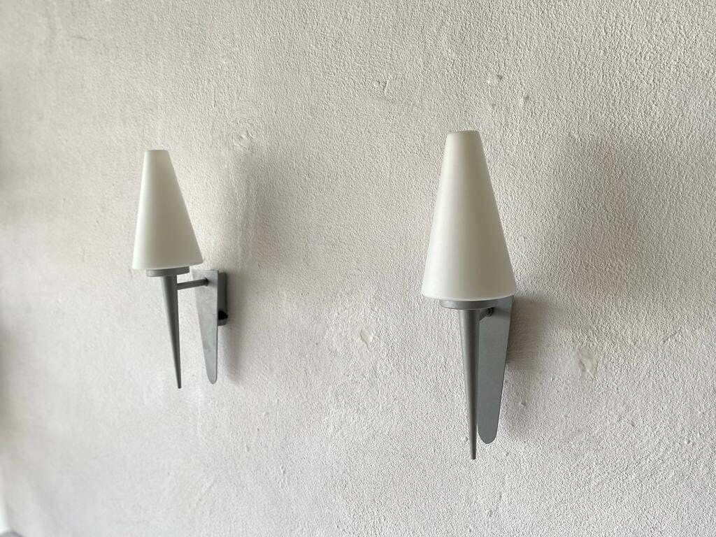 Elegant White Glass Pyramid Design Pair Of Sconces By Böhmer Leuchten, 1970s, Germany