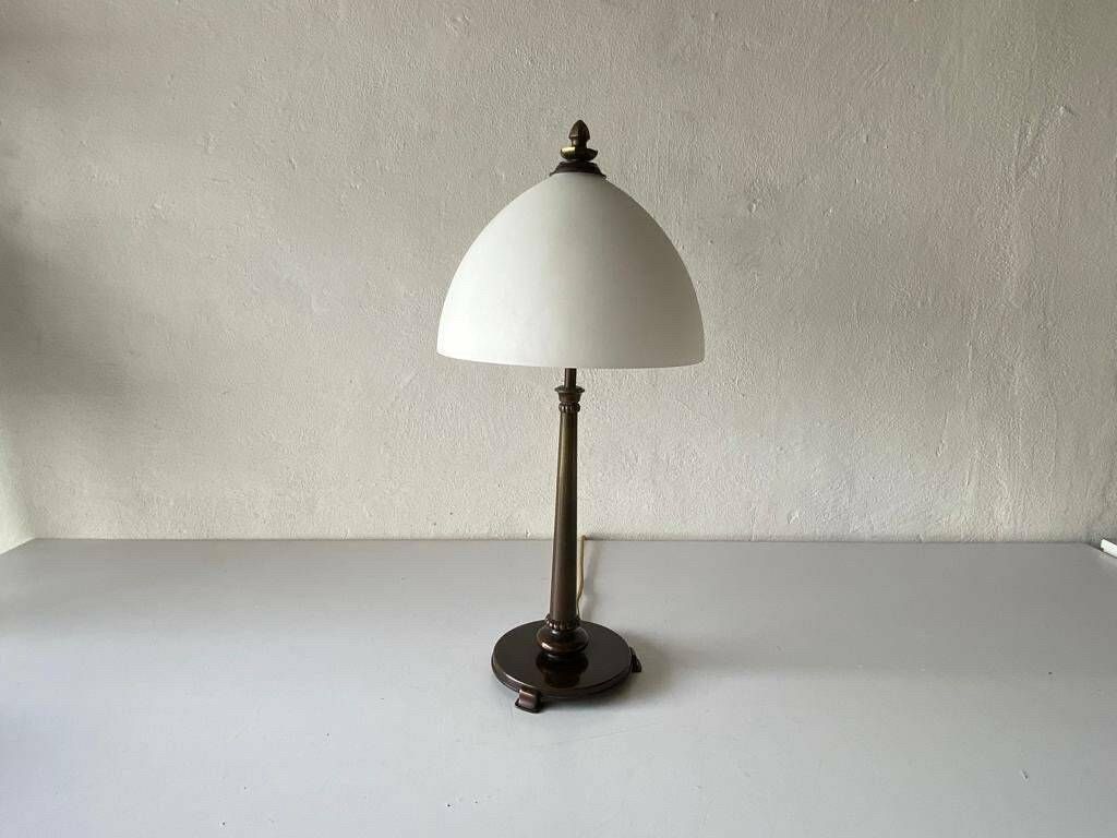 Art Deco Milk Glass And Bronze Large Table Lamp By D.R.P. Savas, German Reich Patent, 1930s, Germany photo furniture