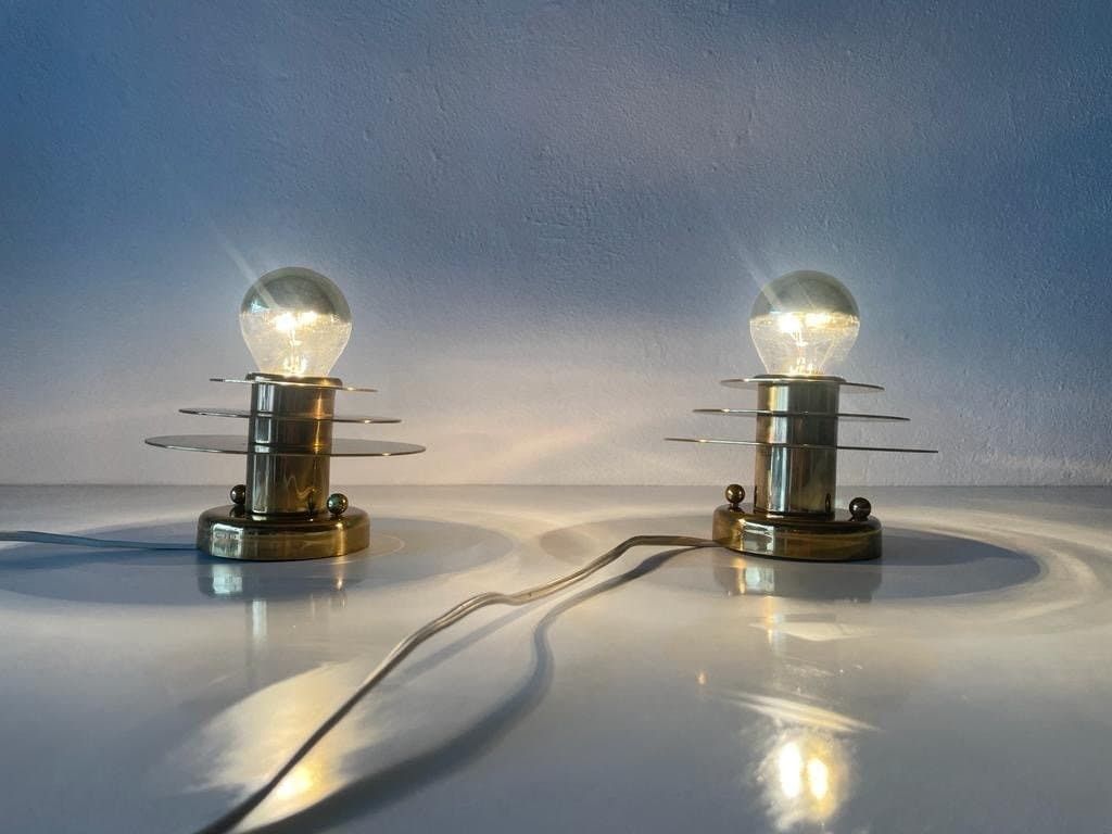 Modernist Brass Pair Of Sconces Or Ceiling Lamps By Schröder & Co, 1960s, Germany photo for sale