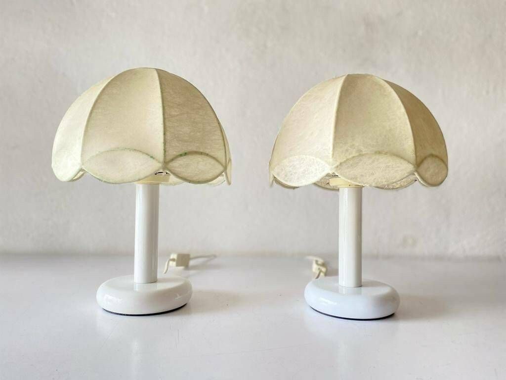 Cocoon & White Metal Body Pair Of Beautiful Table Lamps By Goldkant, Castiglioni Era, 1970s, Germany photo for sale